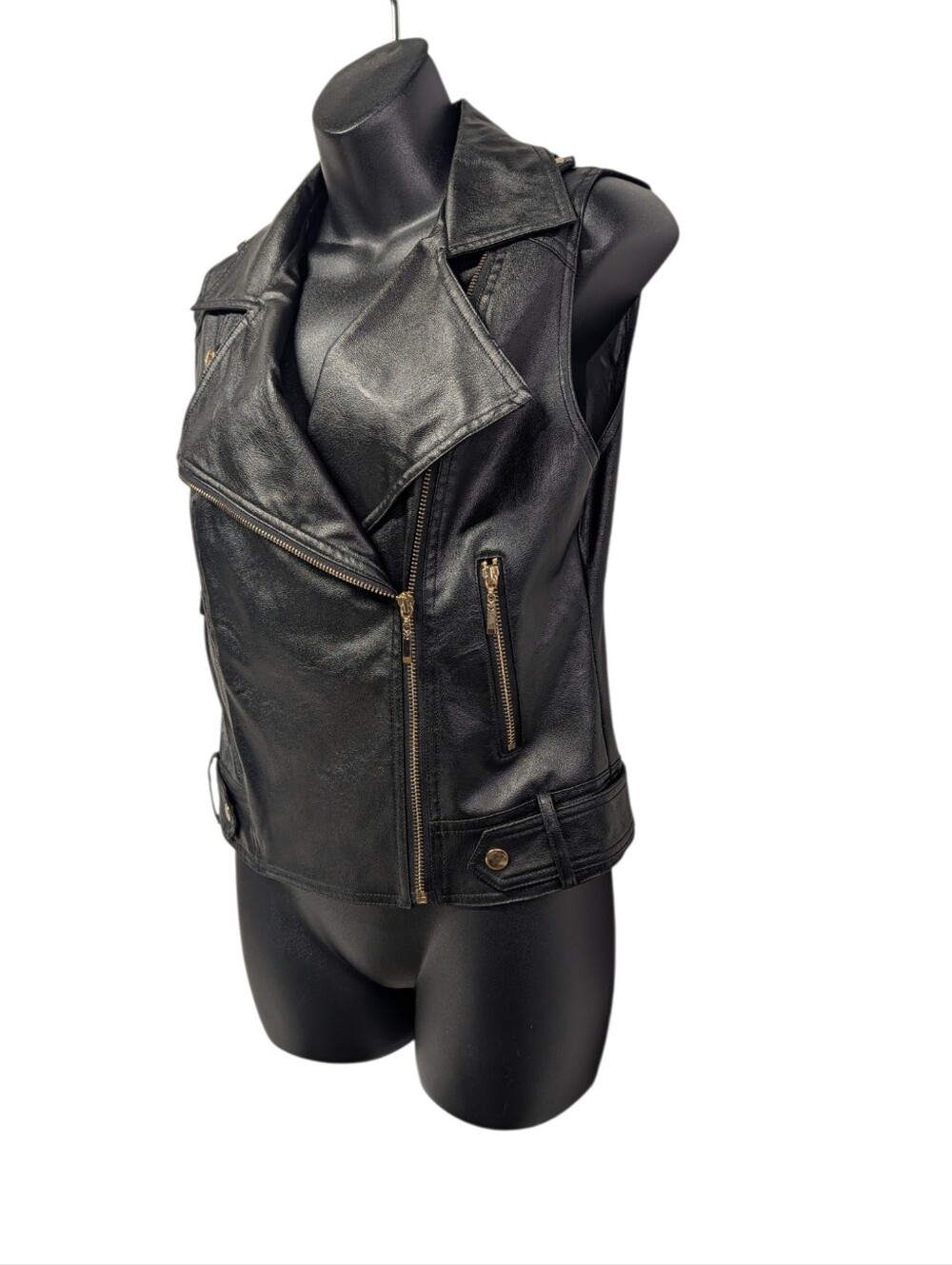 Arden B. Womens Black Faux Leather Moto Biker Vest Size M Full Zip Zipper Lined - Picture 3 of 9